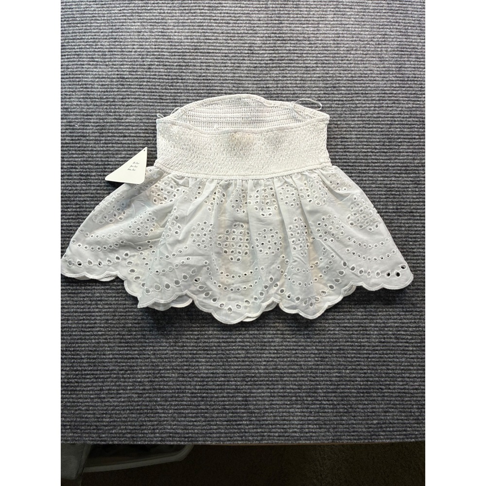 Wild Love Womens White Eyelet Lace Smocked Peplum Tube Top Strapless Cottage Med - Picture 4 of 9